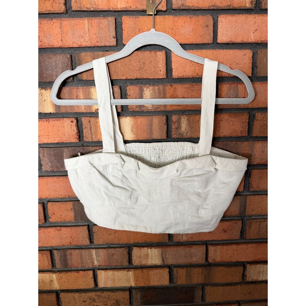 Maeve Anthropologie Womens Cream Linen Blend Smocked Back Crop Top Medium